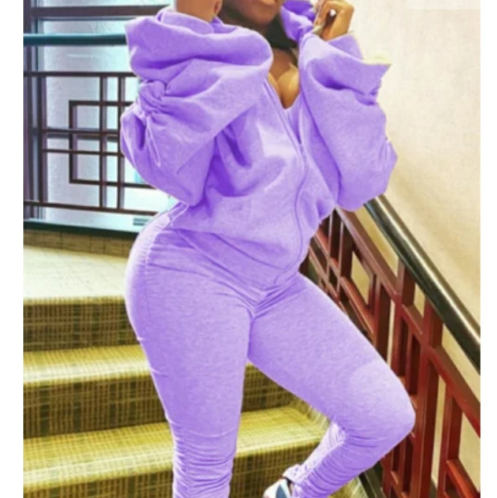 Women's Lavender Zip-Up Jogger Set - Plush Track Pants NWOT